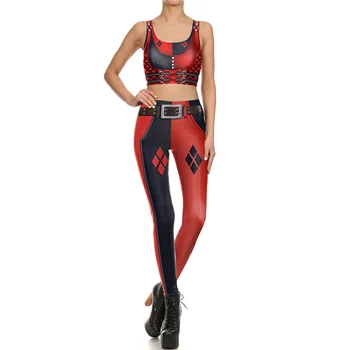 NYE 1644 Sexet Pige leggins Selvmord Trup Harley Quinn Cosplay 3D-Print Kvinder Leggings Afgrøde Top Vest Sæt, Fitness-Træning, der Passer