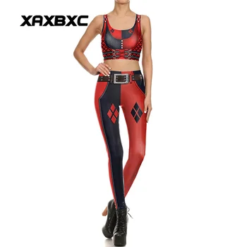 NYE 1644 Sexet Pige leggins Selvmord Trup Harley Quinn Cosplay 3D-Print Kvinder Leggings Afgrøde Top Vest Sæt, Fitness-Træning, der Passer