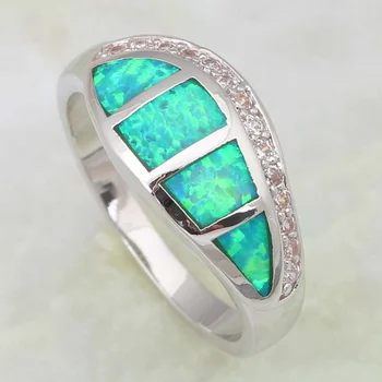 Nye 2017 Fine Smykker Part Erklæring Ringe til kvinder Grøn Opal sølv smykker Brude ring størrelse 5 6 7 8 9 R432