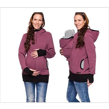 Nye 2017 Mode langærmet Hætte Sweatshirt Trøjer Barsel tøj til Gravide Kvinder hoodie bære baby, spædbarn lynlås pels