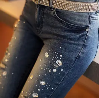 Nye 2017 rippet spring nye kvindelige hul dame Slank pasform tynd blyant denim bukser mode jeans kvinder Diamant skinny jeans til kvinder