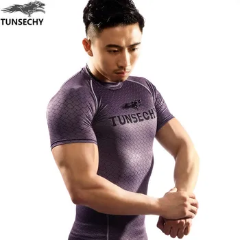 Nye 2017 TUNSECSHY mærke Herre-Komprimering vil Shirts Bodybuilding, vægtløftning Base Layer Trænings-og Stramme Crossfit Toppe