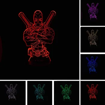 Nye 3D-Mand Fordel Marvel Anti-Hero Figur Deadpool LED Illusion 7 Farver Gradient Nat Lys Barn Dreng Soveværelse Indretning Bedste Gaver