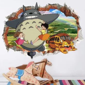 Nye 3D-Tegnefilm Wall Sticker Min Nabo Totoro Mønster For Kids Room Living Room Bedroom Udsmykning Kunst Vægmaleri Flytbare Klistermærker
