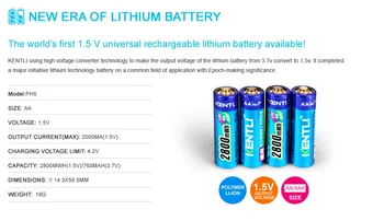 NYE 8stk KENTLI 1,5 v 3000mWh genopladeligt Lithium AA PH5 batteri+1 oplader