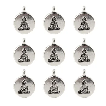 Nye Ankomst 15mm Sølv Legering Farve Buddha Runde Charms Vedhæng Til Smykker at Gøre DIY Tilbehør 30stk