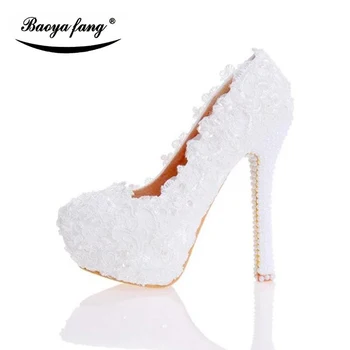 Nye ankomst 2017 Blonde Dame Bryllup sko hvid høje hæle platform sko af Ægte læder indersål kvinde part kjole sko