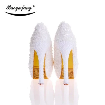 Nye ankomst 2017 Blonde Dame Bryllup sko hvid høje hæle platform sko af Ægte læder indersål kvinde part kjole sko