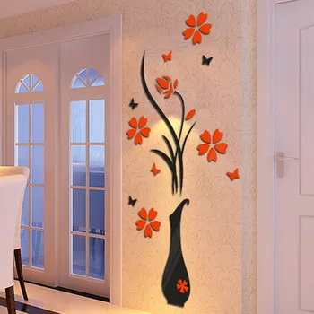 Nye Ankomst 3D-Kunst Vase Blomst blommetræ Arcylic Wall Sticker Hjem, Rum Udsmykning DIY adesivo de parede pegatinas Wall Decor