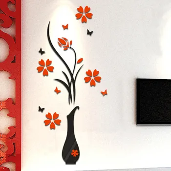Nye Ankomst 3D-Kunst Vase Blomst blommetræ Arcylic Wall Sticker Hjem, Rum Udsmykning DIY adesivo de parede pegatinas Wall Decor