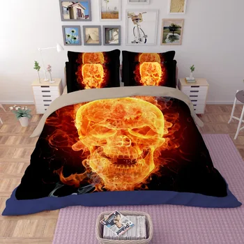 Nye ankomst 3D menneskelige skelet sort skull death ' s head design twin værelse med queensize-seng ark sæt sengetøj duvet cover sæt sengetøj sæt