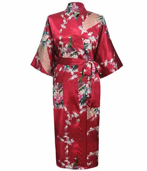 Nye Ankomst Bourgogne Damer Sexet Sommer Natkjole Lang Stil Robe Badekar Kjole Yukata Kimonoer Kjole Størrelse S M L XL XXL XXXL EN-113