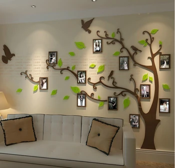 Nye ankomst Crystal acryl Ramme træet, fuglen Tre-dimensionelle wall stickers TV væg-gulvtæppe baggrund dekoration 3D wall stickers