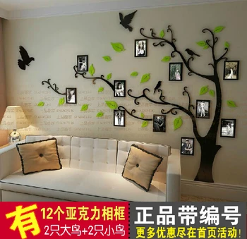 Nye ankomst Crystal acryl Ramme træet, fuglen Tre-dimensionelle wall stickers TV væg-gulvtæppe baggrund dekoration 3D wall stickers