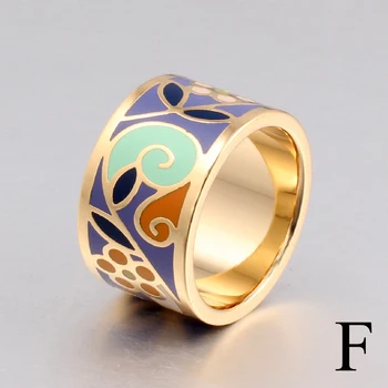 Nye Ankomst Emalje Blomst Ring Guld-farve Geometriske Mønstre Ring 1,3 CM Store Ringe til Kvinder, Etniske Smykker Mor gave