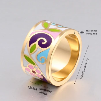 Nye Ankomst Emalje Blomst Ring Guld-farve Geometriske Mønstre Ring 1,3 CM Store Ringe til Kvinder, Etniske Smykker Mor gave