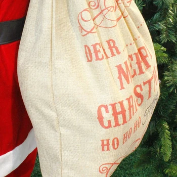 Nye ankomst Jul Enkle Kunst Gave Pose Røde snor Lærred Santa Sæk Vintage Jule Strømpe Taske Dekoration