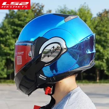 Nye Ankomst LS2 FF399 motorcykel hjelm Mand Kvinder full face Chrome hjelm med anti-fog pinlock flip op LS2 Motorcykel hjelme