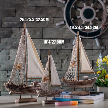 Nye Boligindretningsprodukter Middelhavet Retro Sejlads Træbåde Model Ornament Værelse Dekoration Accessoriess Sejlbåd Børn Gave