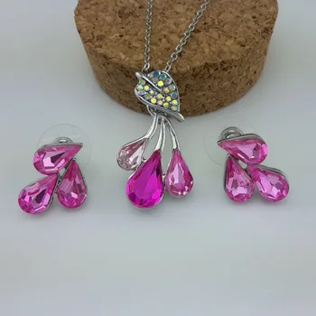 Nye Classic Fashion smykker Nyeste design crystal øreringe smykker sæt blomst halskæde / øreringe 211 + 276