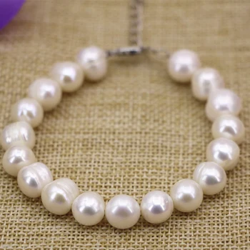 Nye fashion kvinder armbånd 10-11mm charms naturlige hvide ferskvands kulturperler perle tråd perler armbånd diy smykker 7,5 tommer B3128
