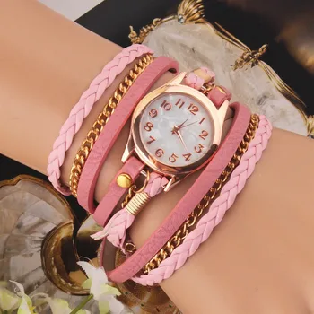 Nye Fashion Kvinder Armbånd ure Vintage Farverige Multilayer Imiteret Læder Strap watch Wrap Armbånd Quartz armbåndsur Kvinder