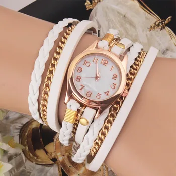 Nye Fashion Kvinder Armbånd ure Vintage Farverige Multilayer Imiteret Læder Strap watch Wrap Armbånd Quartz armbåndsur Kvinder