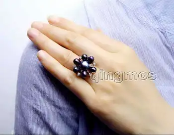 Nye Fashion Kvinder Smykker Gave 20mm Sort Ris Naturlige Perle Blomst #9 Ring-rin24