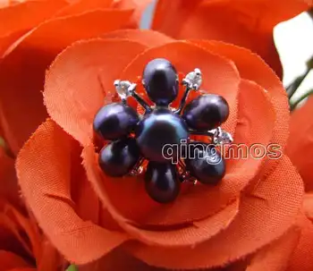 Nye Fashion Kvinder Smykker Gave 20mm Sort Ris Naturlige Perle Blomst #9 Ring-rin24