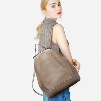 Nye Forår Naturlige Læder Kvinder rygsæk Store Mode Minimalistisk Dobbelt Skulder tasker Høj Kapacitet ipad Rejse pakker mochilas