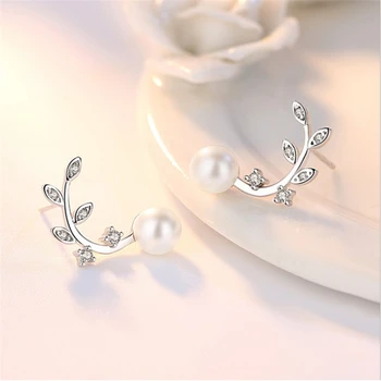 Nye friske blomster perle af høj kvalitet zircon øreringe enkle grene Stud Øreringe smykker damer temperament mode OL smykker