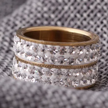 Nye Guld Farve Klassisk design Fire Træk Crystal Ringe Til Kvinder Bryllup Smykker