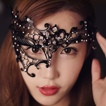 Nye Halv Ansigt Venetianske Maskerade Maske Sort Sølv Filigran Metal Diamante Bolden Halloween