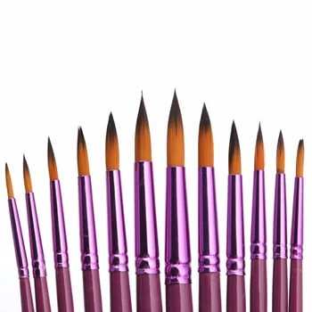 Nye Hot 12Pcs/Set Kunstner Nylon Hair Brush Tip Spidst Hoved Male Akvarel Gouache C26