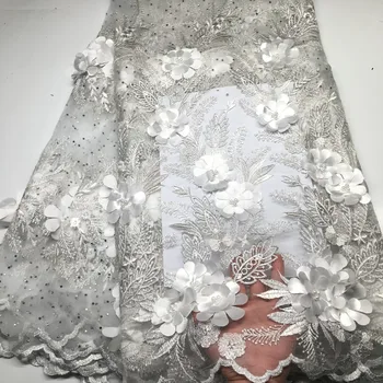 Nye Hvide Afrikanske fransk Tyl Net Blonde Stof, med Perler og sten Mode Nigerianske Bryllup Afrikanske Lace Fabrics For Kjole 629