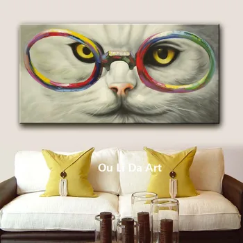 NYE indtryk tegnefilm dyr kat briller lærred oplag af olie malerier, der er trykt på lærred kid værelses væg kunst, dekoration billede