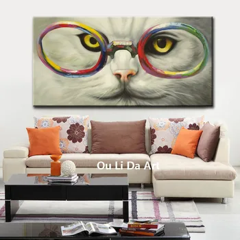 NYE indtryk tegnefilm dyr kat briller lærred oplag af olie malerier, der er trykt på lærred kid værelses væg kunst, dekoration billede