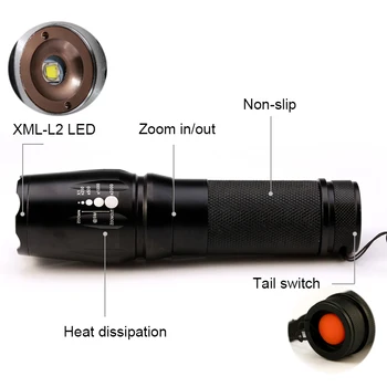 Nye Kraftfulde X800 LED Flashligh CREE XM-L2 8000 Lumens LED Lommelygte Zoomable Lommelygte LED-Lampe + Batteri +Oplader G700 Lommelygte