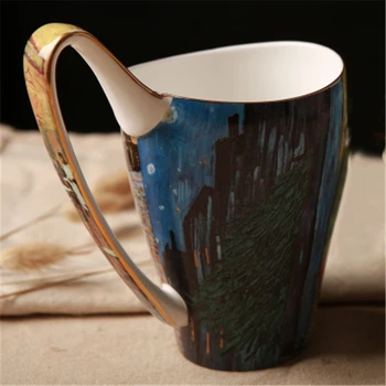 Nye Kreative gave Van Gogh-maleri farvet tegning keramisk kop stor kapacitet elskere krus bone china kopper kaffe te mælk