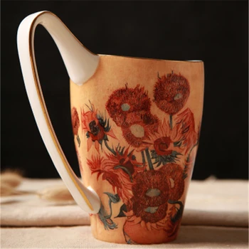 Nye Kreative gave Van Gogh-maleri farvet tegning keramisk kop stor kapacitet elskere krus bone china kopper kaffe te mælk