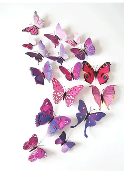 Nye Kvalificeret Wall Stickers 12pcs Decal Wall Stickers Hjem Dekorationer 3D Butterfly Rainbow PVC Tapet til stuen