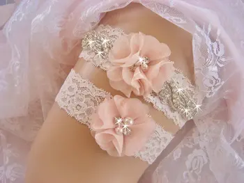 Nye Kvinder Bride Fashion Retstrik Håndlavede Blonder Bryllup Dekoration Strømpebånd Med Blomster Til Bruden