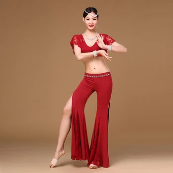 Nye Kvinder Dancewear Sexet Belly Dance Tøj Blonde top og bukser 2stk for kvinder mavedans kostume exercie sæt