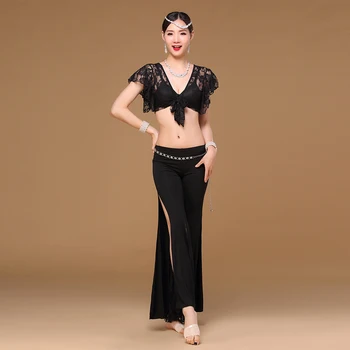 Nye Kvinder Dancewear Sexet Belly Dance Tøj Blonde top og bukser 2stk for kvinder mavedans kostume exercie sæt