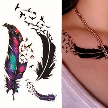 Nye Kvinder Fugl Vind Goose Fjer Body Art Vandtæt Midlertidig Tatovering Mærkat