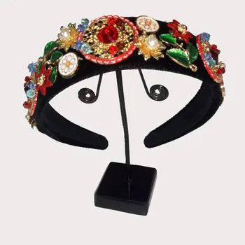 Nye Limited Edition Barok Flerfarvede Blomster Crown Håndlavet Tiara Crystal Bredt Pandebånd Bryllup Hår Smykker Gave Til Kvinder