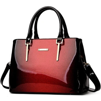 Nye luksus designer høj kvalitet i ægte patent læder blank overflade top håndtag messenger tasker håndtasker kvinder kendte mærker