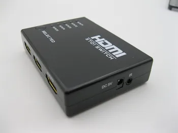 Nye Mini-5-Port HDMI Switch 5x1 HDMI Switcher 5 input 1 output Splitter, HDMI-Port for HDTV 1080P Video med Fjernbetjening RM501