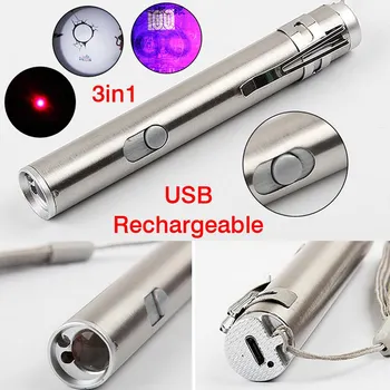 Nye Multifunktions 3 in1 Bærbare Lomme Mini-USB-Genopladelige LED-UV-Laser Brænder Pen Lommelygte Multifunktions-Lampe HR