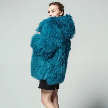 Nye mønster Fashionable Pels Lange ærmer Cap Kvindelige Tan får Løs frakke Rusland Kvinde tykkere Foret Store vinter Jakke